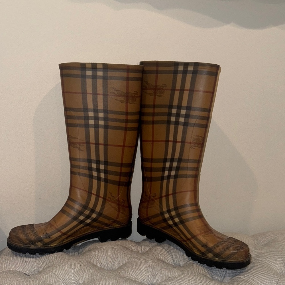 Plaid Knee-High Rain Boots